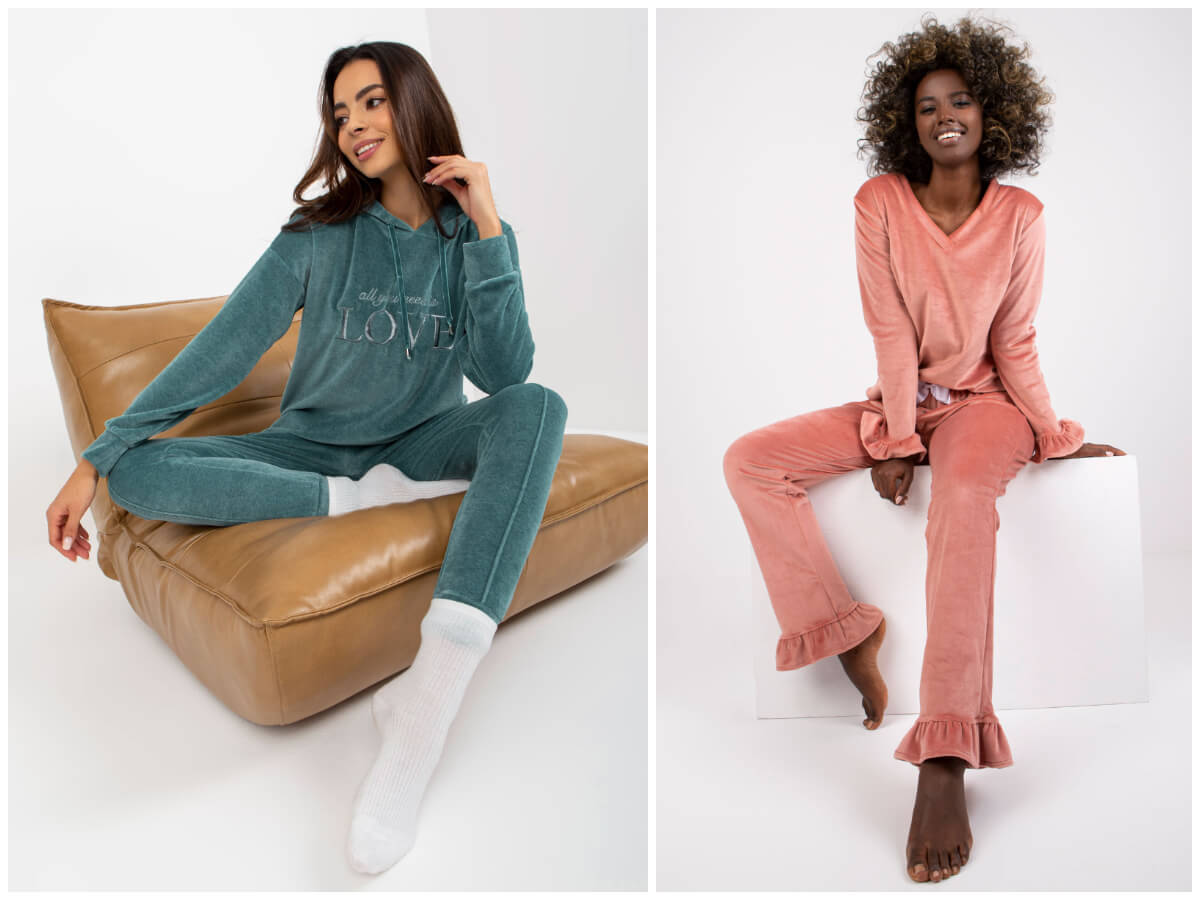Warm women's pajamas made of velor for cool evenings.